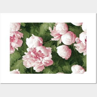 Beautiful green leaves , pink flowers design Posters and Art